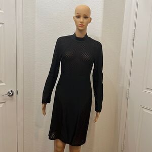 Black Dress XL Sexy Slimming Mesh Inserts Long Sleeve Mini Zipper Back